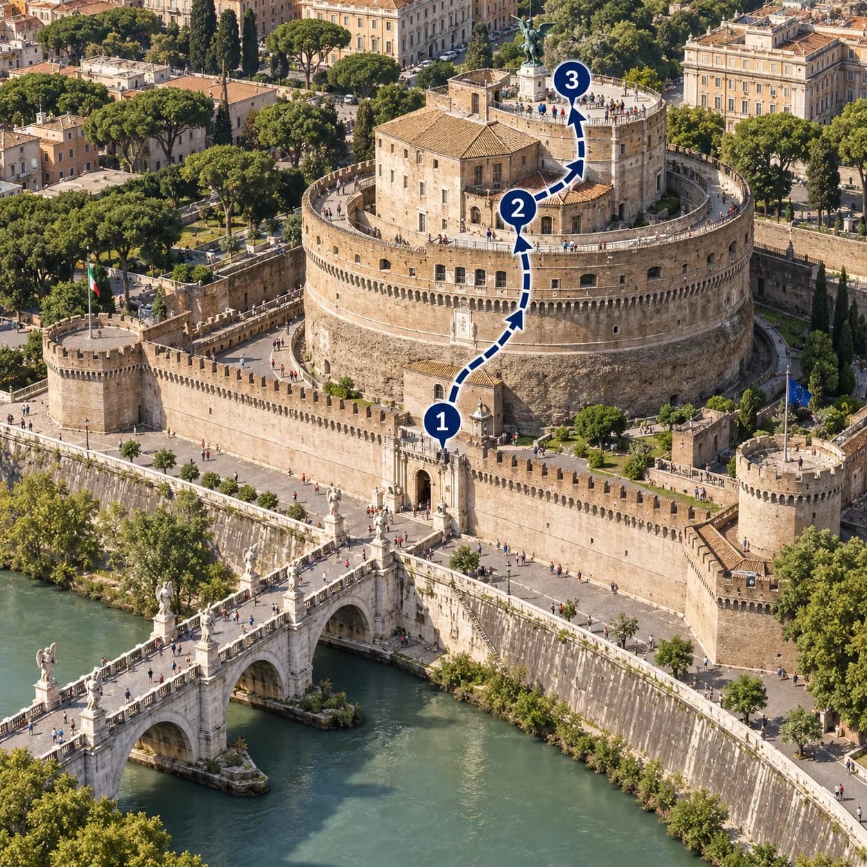 Route map: Meet and check in, Castel Sant'Angelo Ticket with Optional Audio Guide, Complete the experience