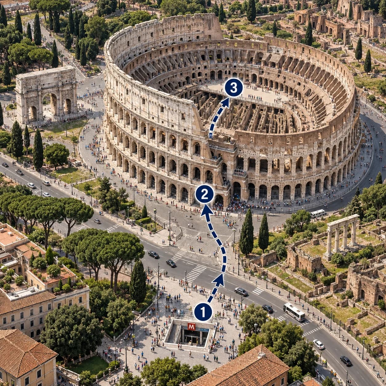 Route map: Meet and check in, Colosseum Express Afternoon Guided Tour, Complete the experience
