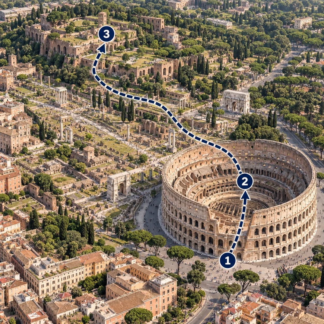 Route map: Colosseum, Roman Forum, Palatine Hill