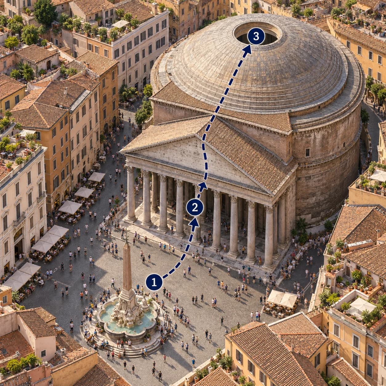 Route map: Meet and check in, Rome Pantheon Ticket with Audio Guide, Complete the experience