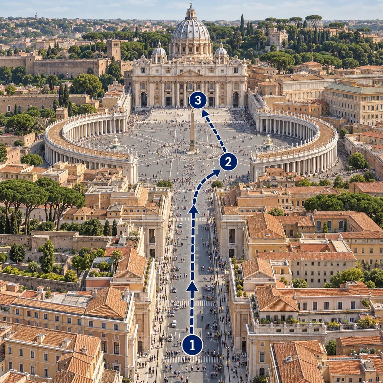 Route map: Meet and check in, Papal Audience Guided Experience, Complete the experience