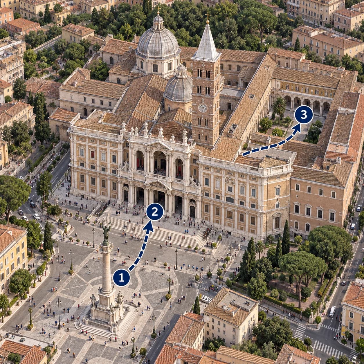 Route map: Meet and check in, Santa Maria Maggiore and Liberian Museum Tour, Complete the experience