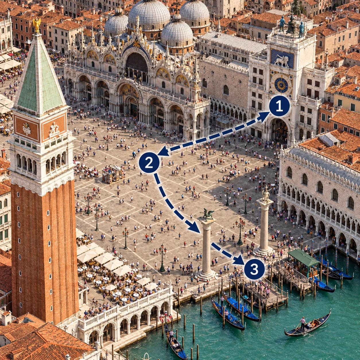 Route map: Meet and check in, Venice Walking Tour with Optional Gondola Ride, Complete the experience