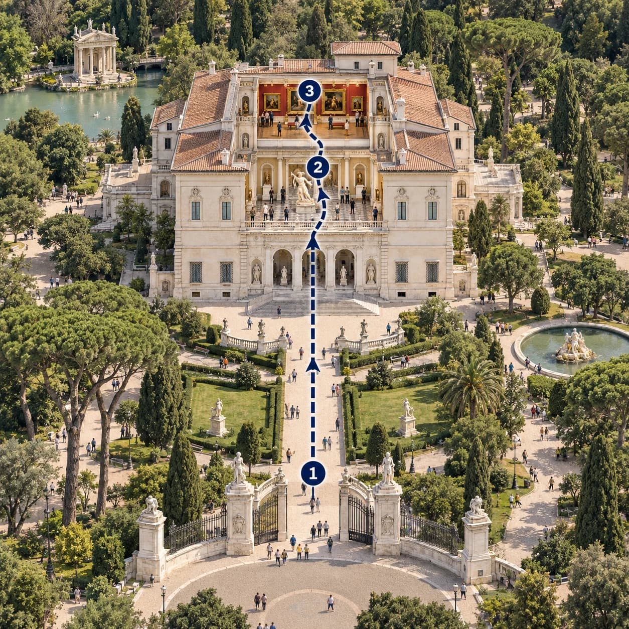 Route map: Piazzale del Museo Borghese, Ground-floor sculpture rooms, Picture gallery