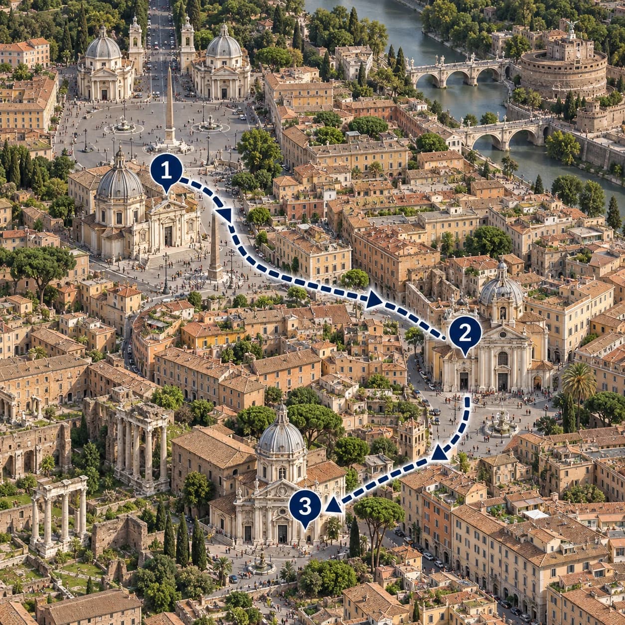 Route map: Meet and check in, Caravaggio's Masterpieces in the Churches, Complete the experience