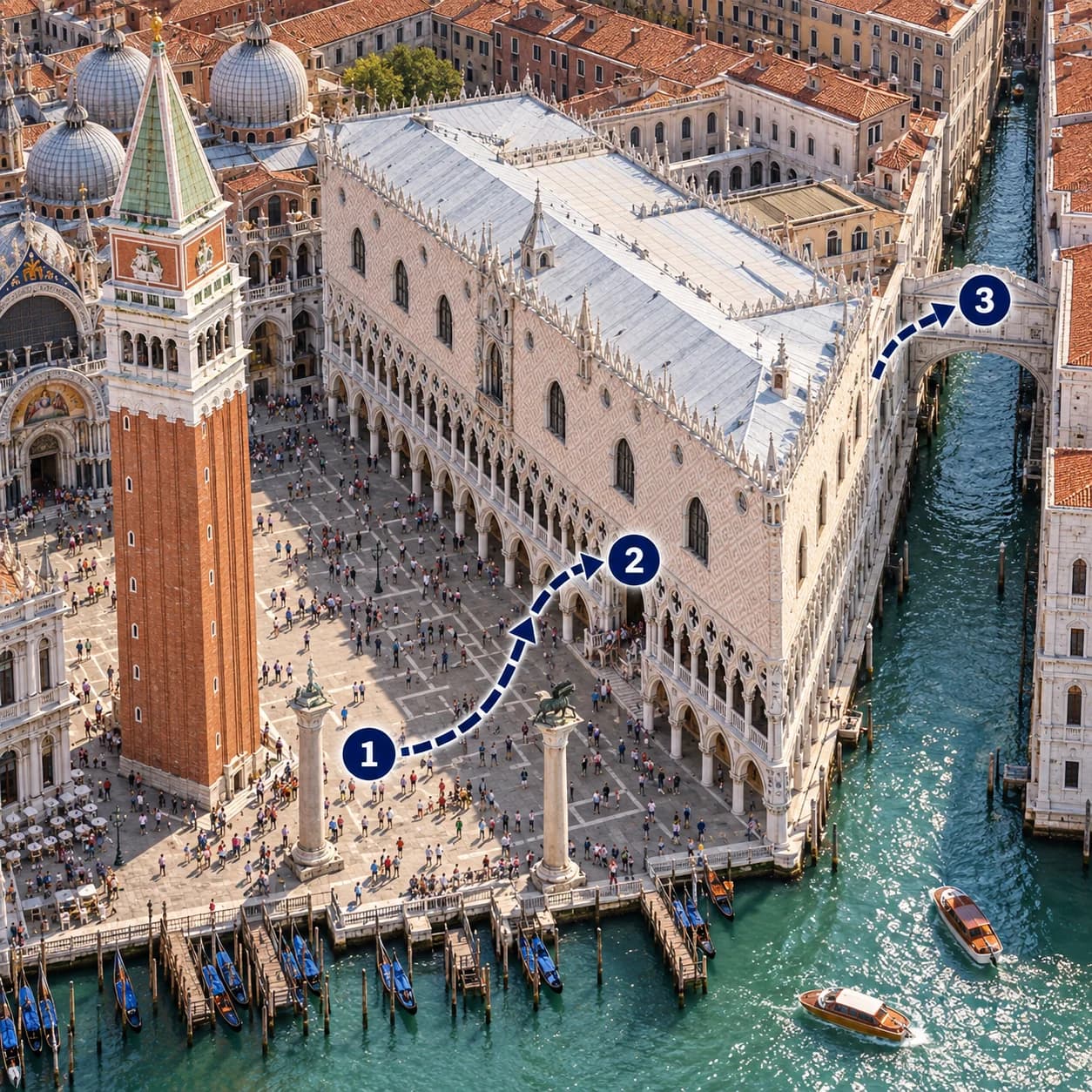 Route map: Meet and check in, Doge's Palace and Bridge of Sighs Guided Tour, Complete the experience