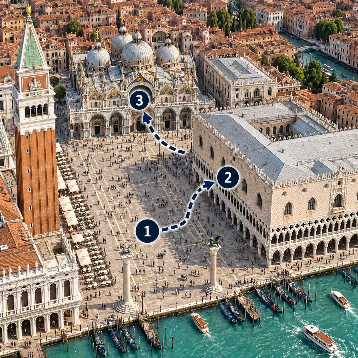 Route map: St Mark’s Square, Doge’s Palace, St Mark’s Basilica