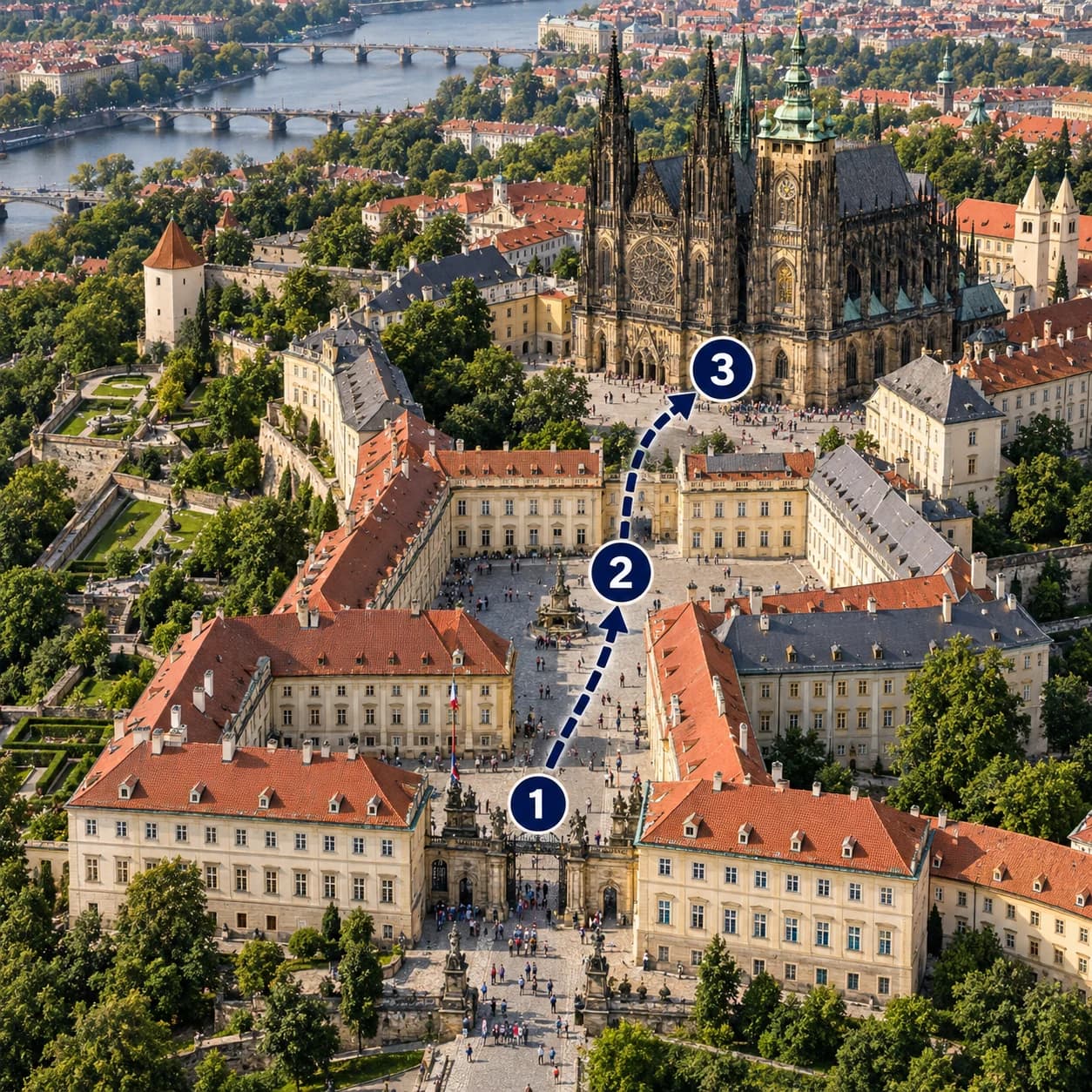 Route map: Meet and check in, Prague Castle Skip-the-Line Ticket with Optional Audio Guide, Complete the experience