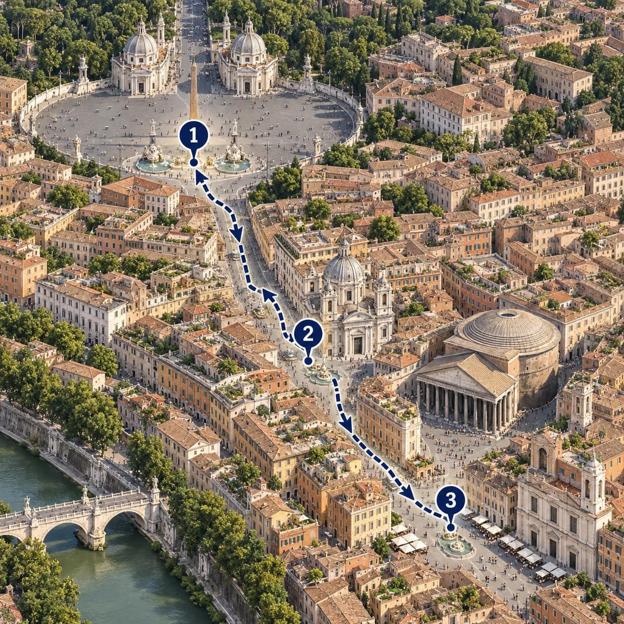 Route map: Meet and check in, Rome Early-Morning Piazzas Tour with Breakfast, Complete the experience