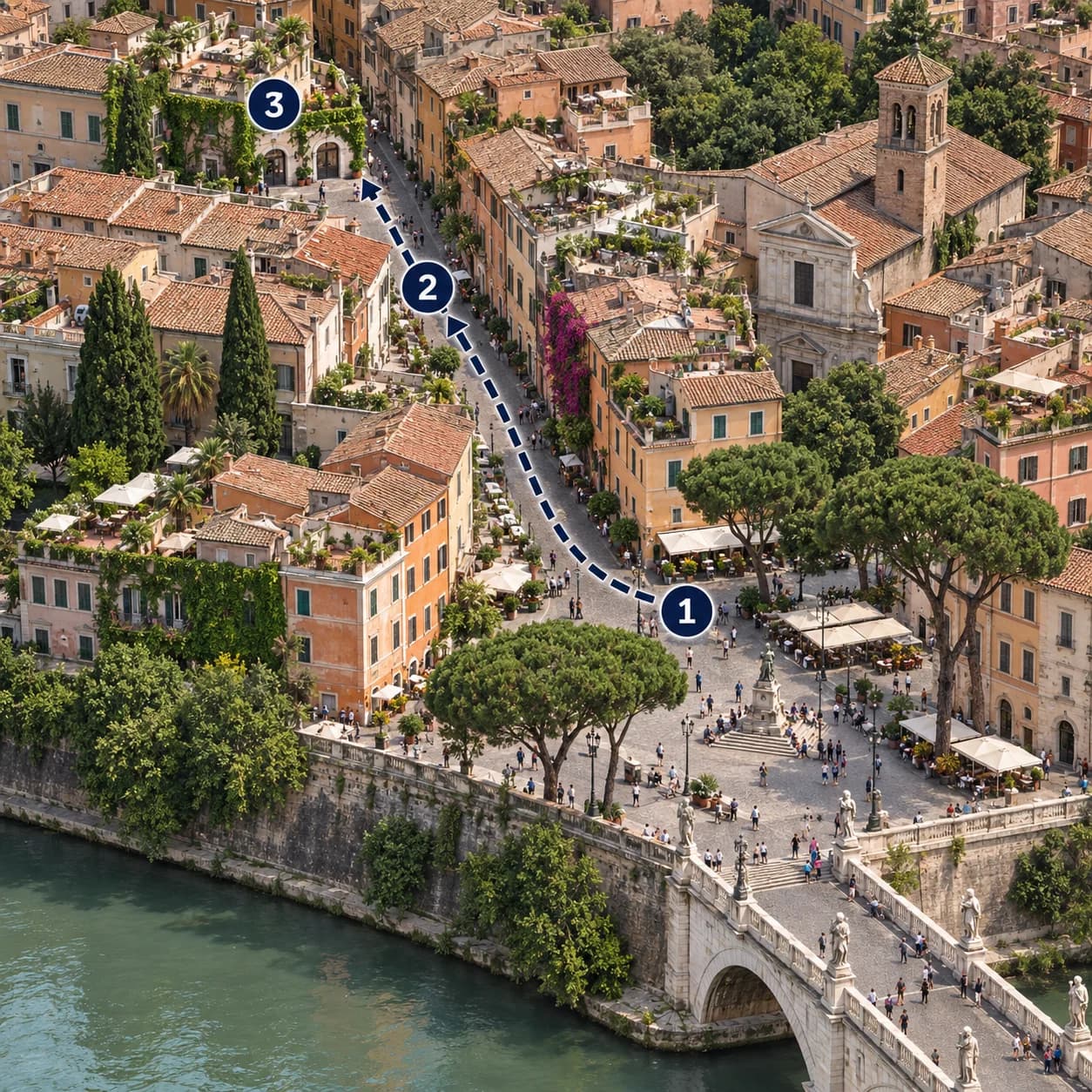 Route map: Meet and check in, Pasta and Tiramisu Cooking Class with Drinks, Complete the experience