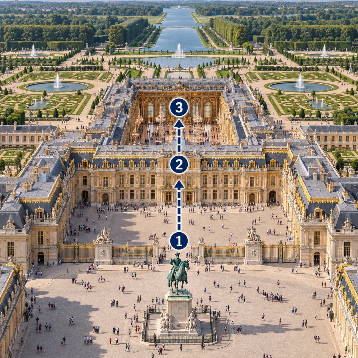 Route map: Place d’Armes, State Apartments, Hall of Mirrors